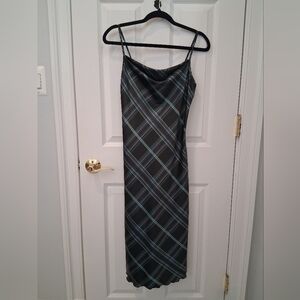 bebe Black and Green Plaid Midi Dress